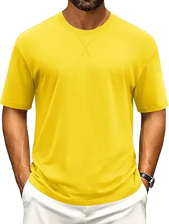 Cotrasen Men's T Shirts Cotton Drop Shoulder Short Sleeve Shirts for Men Casual Soft Comfort Loose Fit Mens Summer Tee Shirts