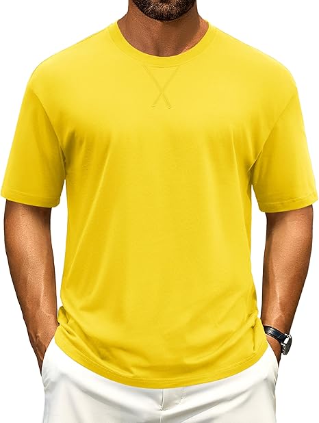 Cotrasen Men's T Shirts Cotton Drop Shoulder Short Sleeve Shirts for Men Casual Soft Comfort Loose Fit Mens Summer Tee Shirts