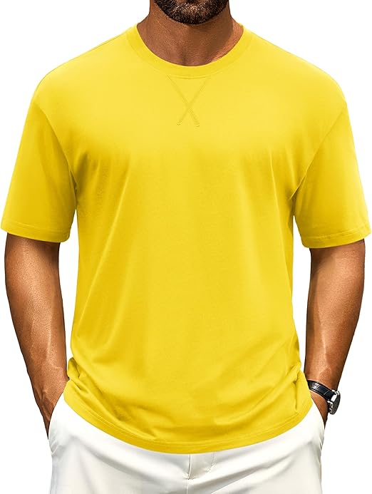Cotrasen Men's T Shirts Cotton Drop Shoulder Short Sleeve Shirts for Men Casual Soft Comfort Loose Fit Mens Summer Tee Shirts