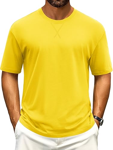 Cotrasen Men's T Shirts Cotton Drop Shoulder Short Sleeve Shirts for Men Casual Soft Comfort Loose Fit Mens Summer Tee Shirts