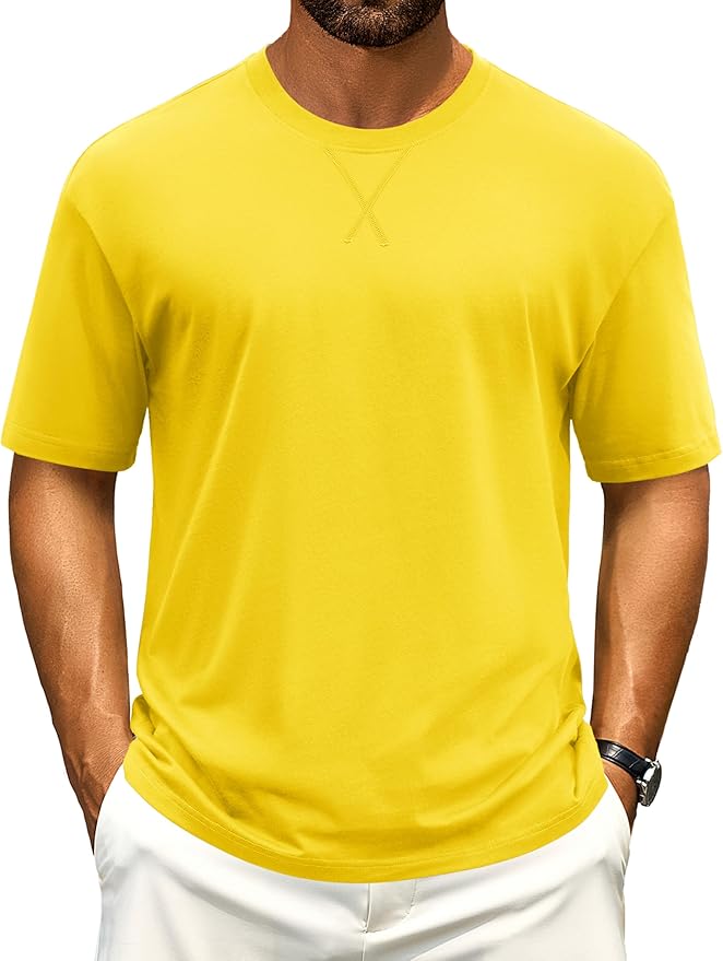 Cotrasen Men's T Shirts Cotton Drop Shoulder Short Sleeve Shirts for Men Casual Soft Comfort Loose Fit Mens Summer Tee Shirts