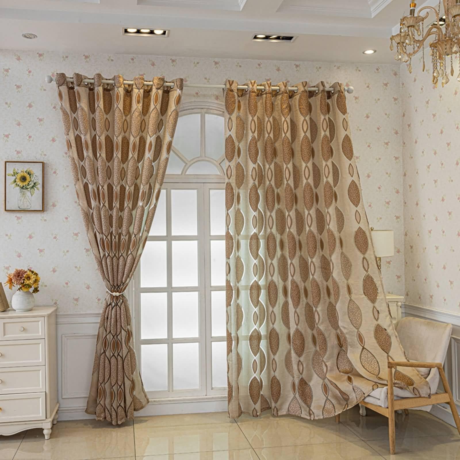 Kawa ciemne zasłony do sypialni, zestaw poliestrowych zasłon kuchennych z wzorem w kształcie markizy 102 cm x 213 cm (szer. x wys.) - 2 szt