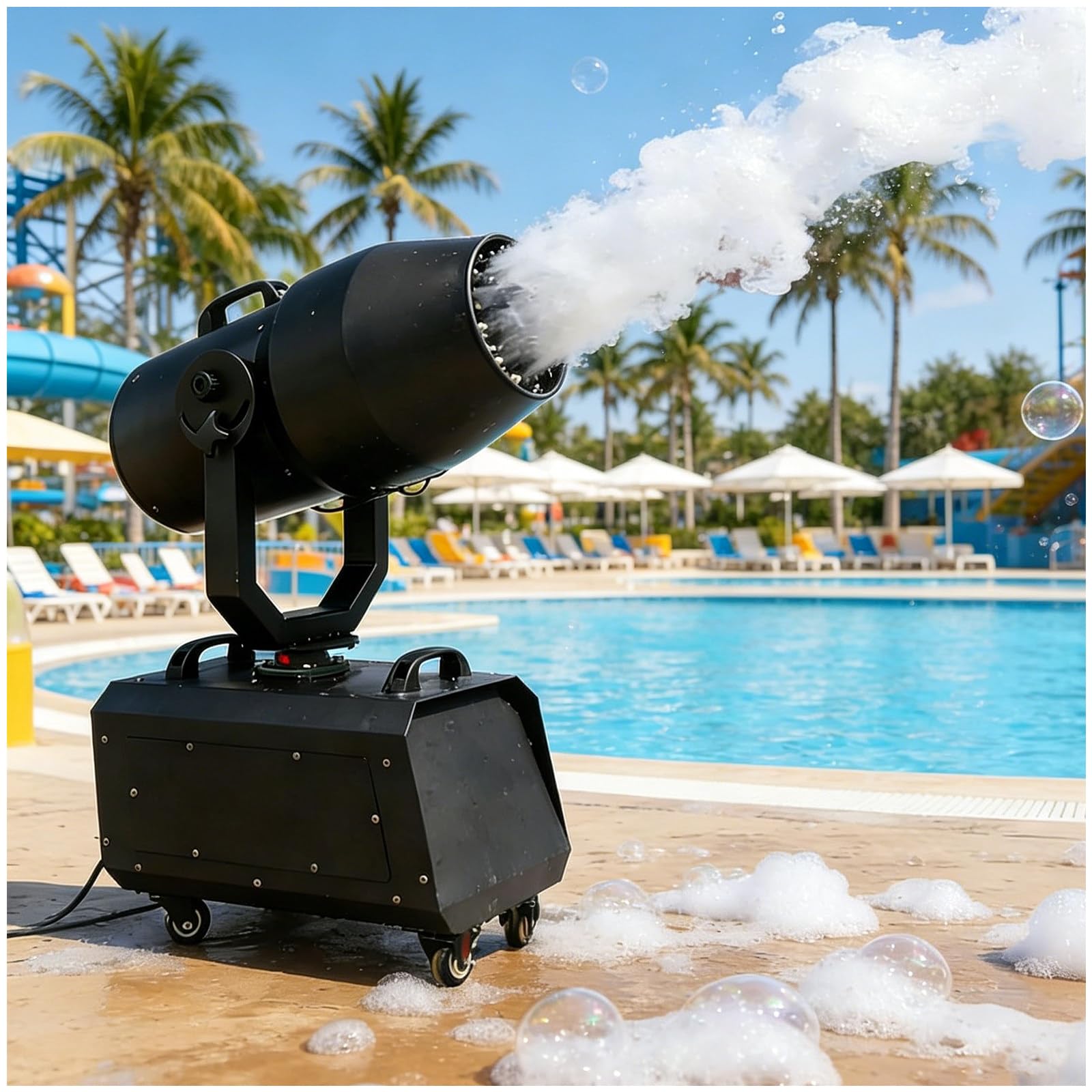 Eastnmythet Foam Machine for Families and Party - Auto Rotating Foam Maker Cannon for Stage Pool Celebrations Backyard, 6-9m Distance Without LED