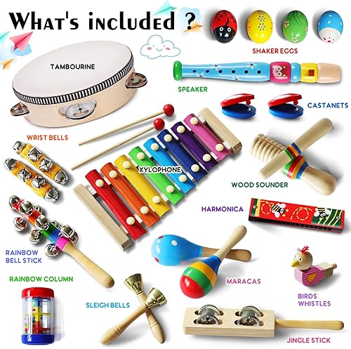 Miniatura 6 de LOOIKOOS Instrumentos musicales para niños pequeños, instrumentos de percusión de madera, juguete para niños preescolares, juguetes musicales