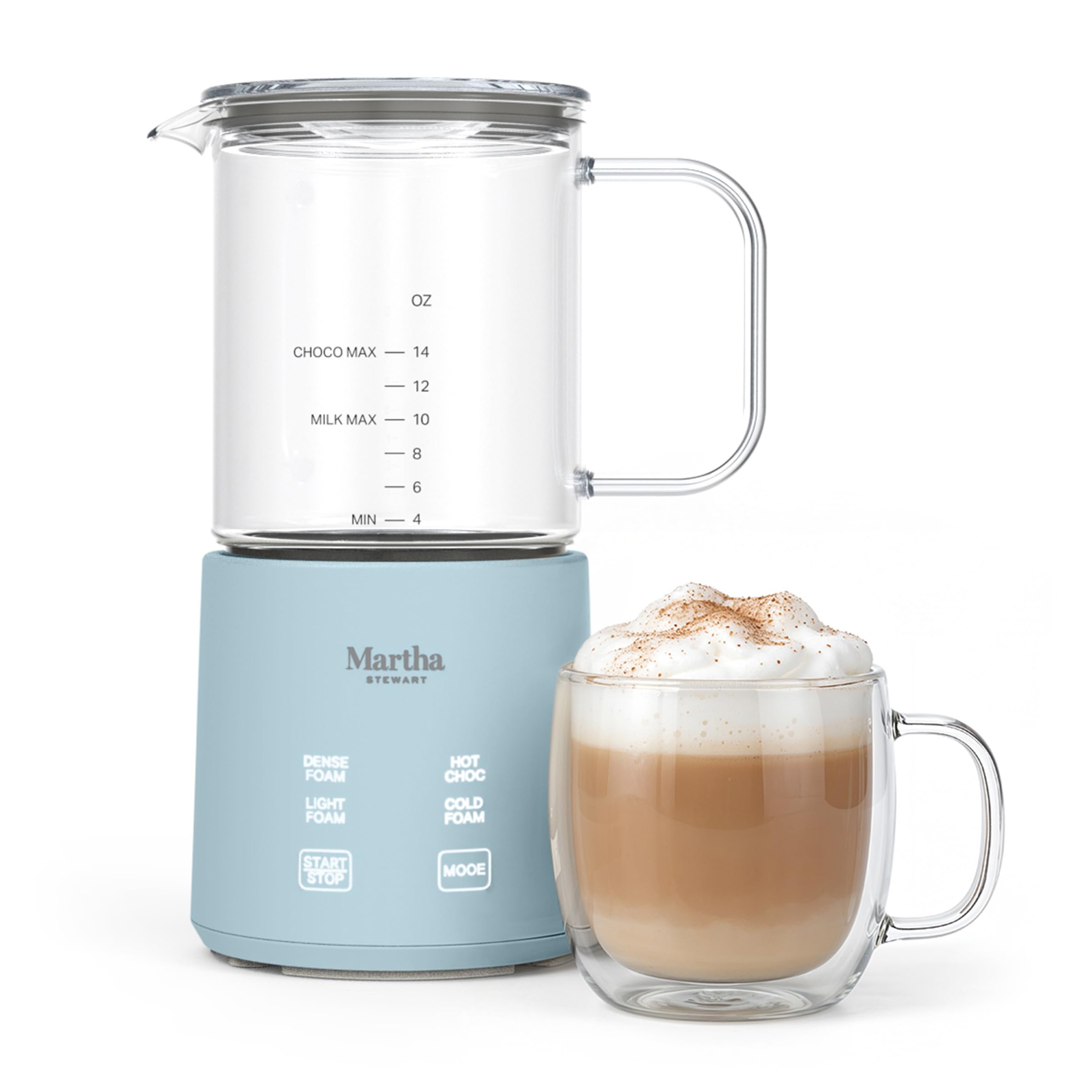 Martha Stewart 10oz Milk Frother &amp; Steamer, 4 Presets, 300ml Glass Pitcher