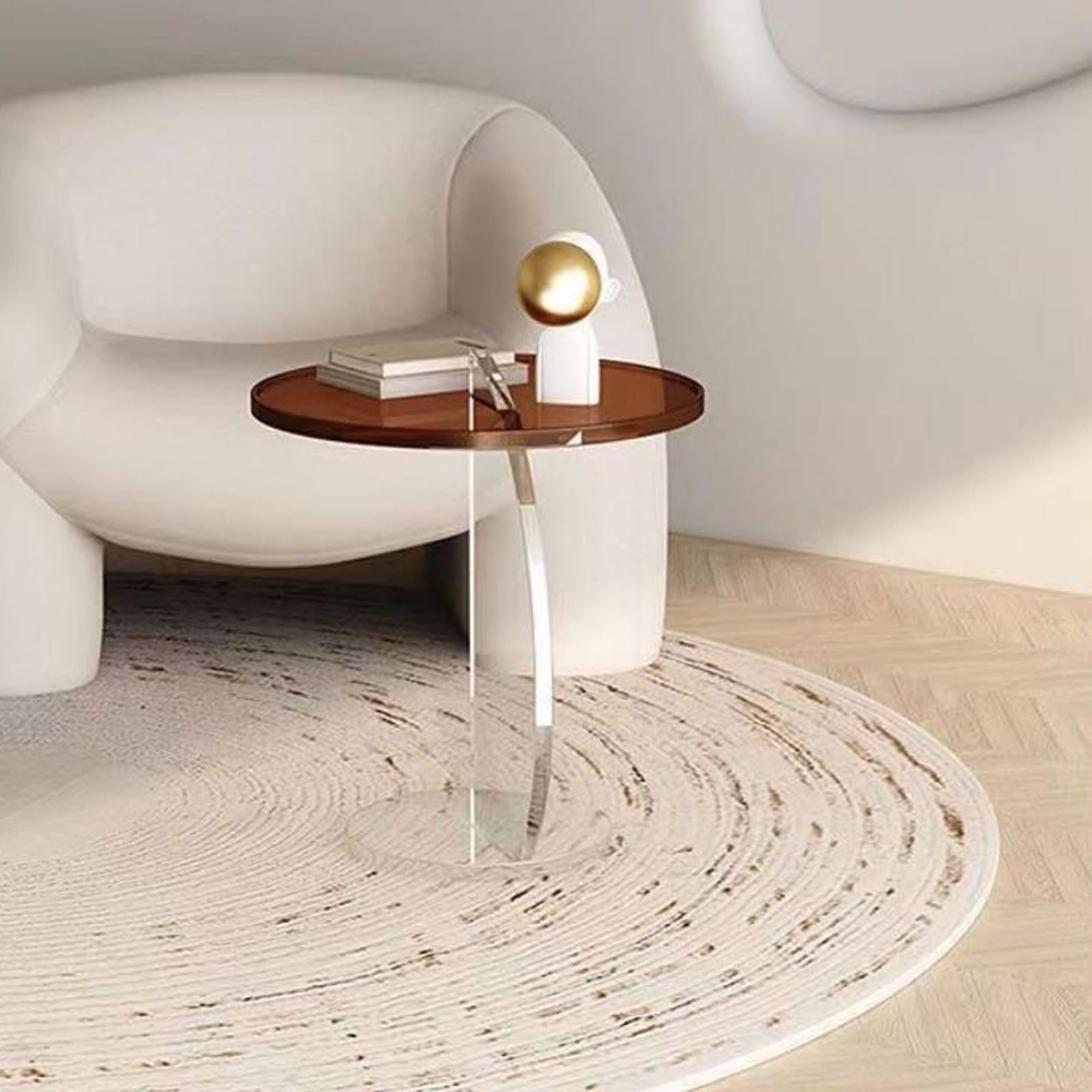 Table Basse Ronde Transparente En Acrylique - Double étagère, 40x40x42 Cm - Design Moderne Pour Petit Espace - 3
