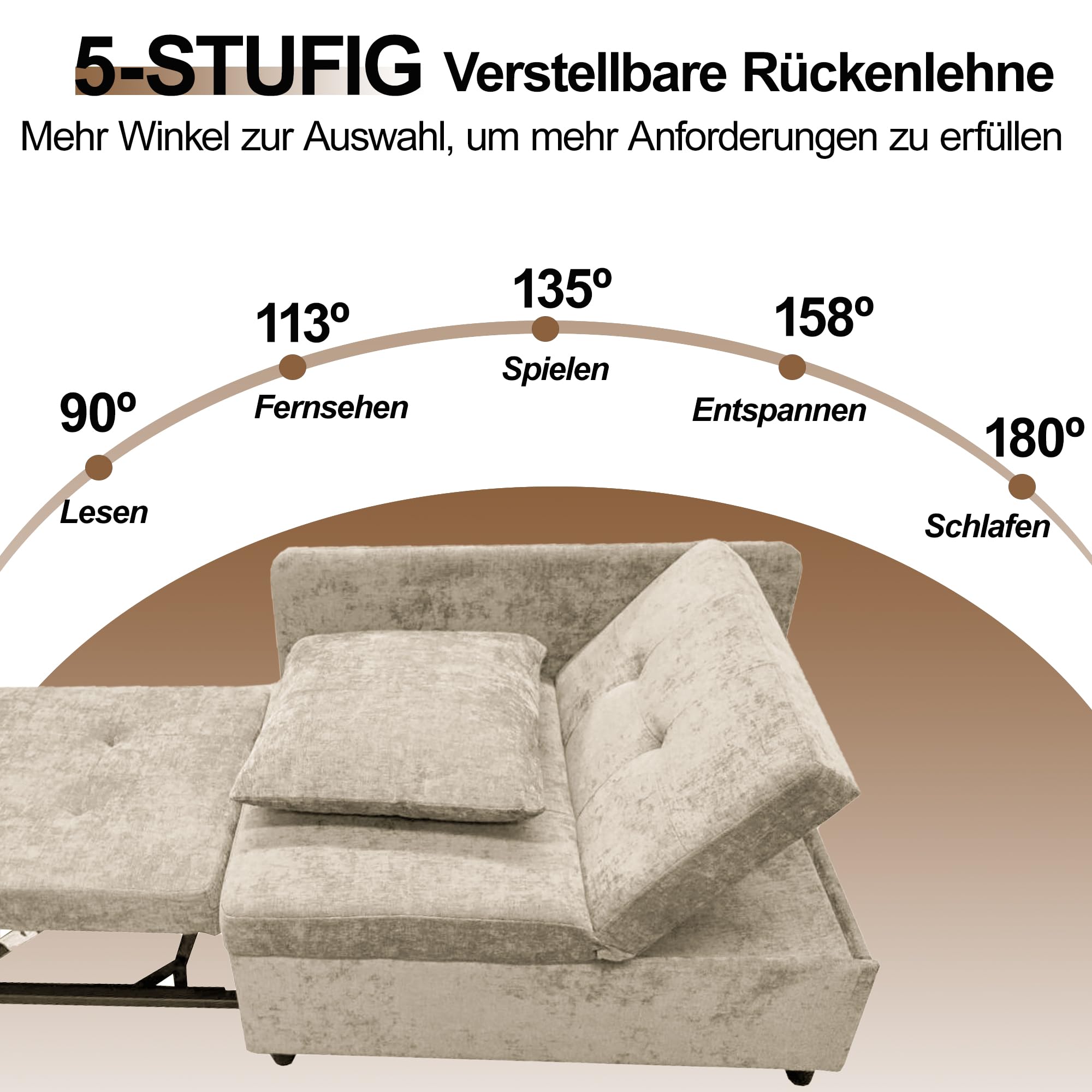Schlafsofa Klein, Einzel-Sofa, Bett, Stuhl, 3-in-1-Sessel, Klappsofa & Schlafhocker mit Bettfunktion, wandelbar Schlafsessel bis 200 kg, Sofabed mit Bezug in Leinenoptik für kleine Räume (Beige)