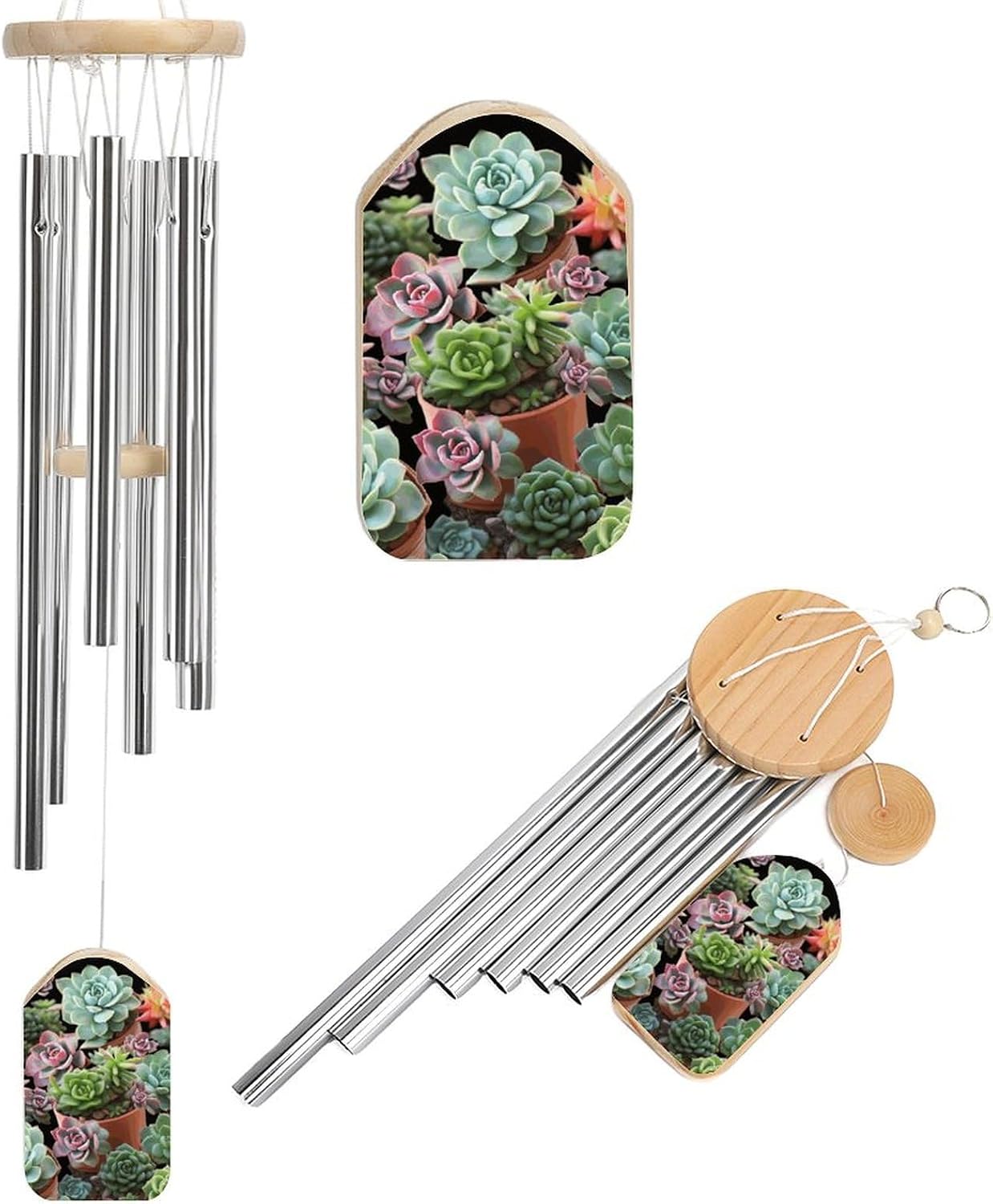 Outdoor Wind Chimes, Succulents Printed Wind Chimes,Simple Wind Chimes,Curtain Wind Chimes for Home Decoration