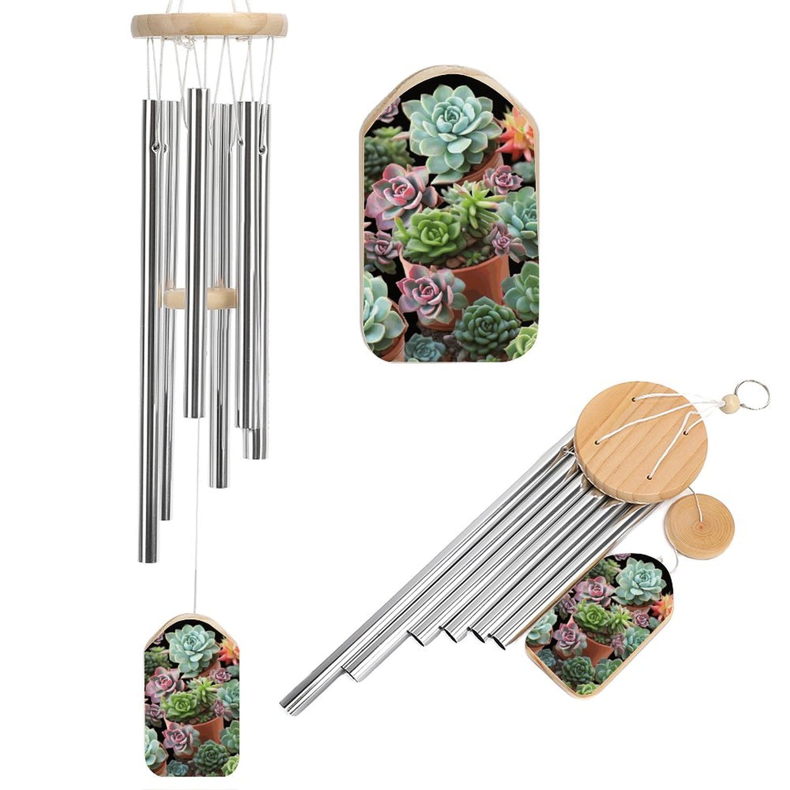 Outdoor Wind Chimes, Succulents Printed Wind Chimes,Simple Wind Chimes,Curtain Wind Chimes for Home Decoration
