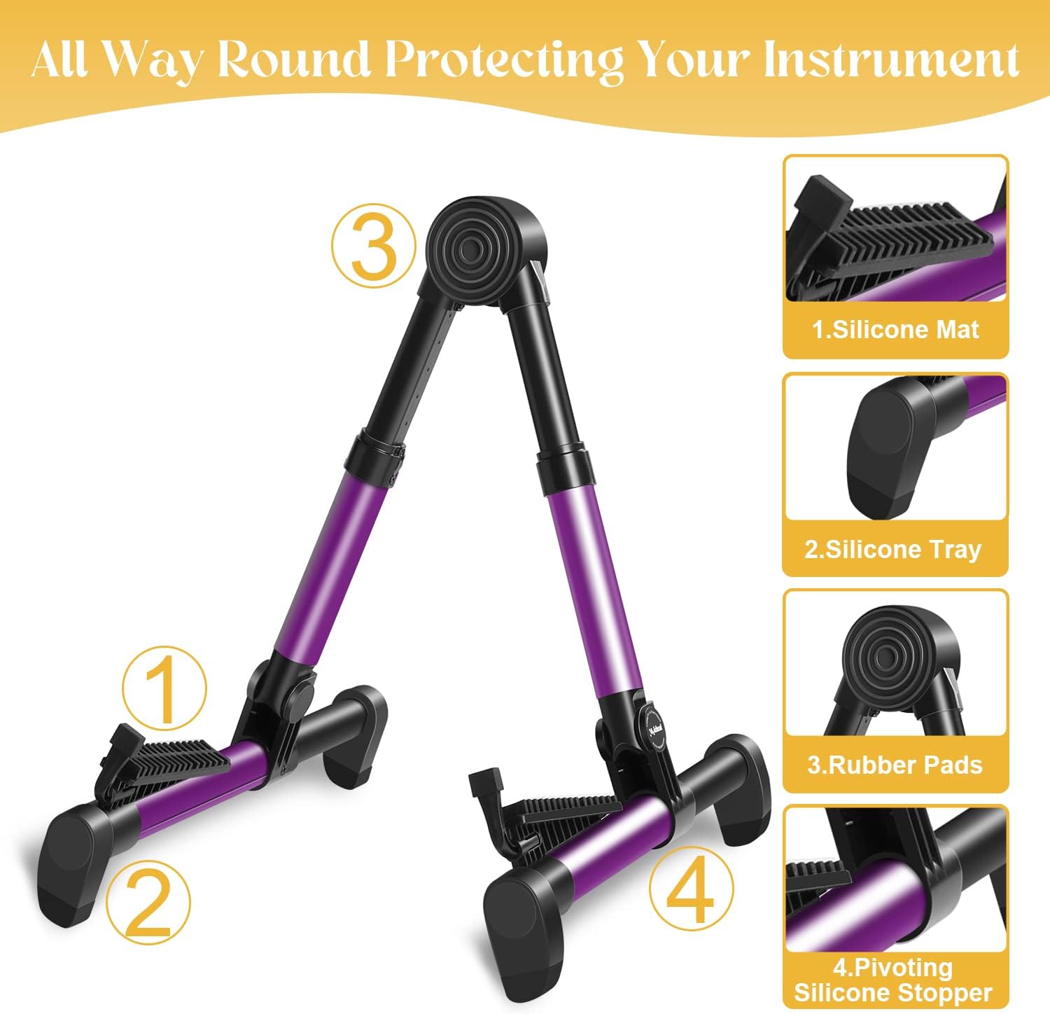 Saker Folding Instrument Stand for Guitar- Guitar Stand for Acoustic/Electric/Classical Guitars and Violin, Ukulele, Bass, Portable and Lightweight, Easy to fold,The Ultimate for Concert & Travel Purple