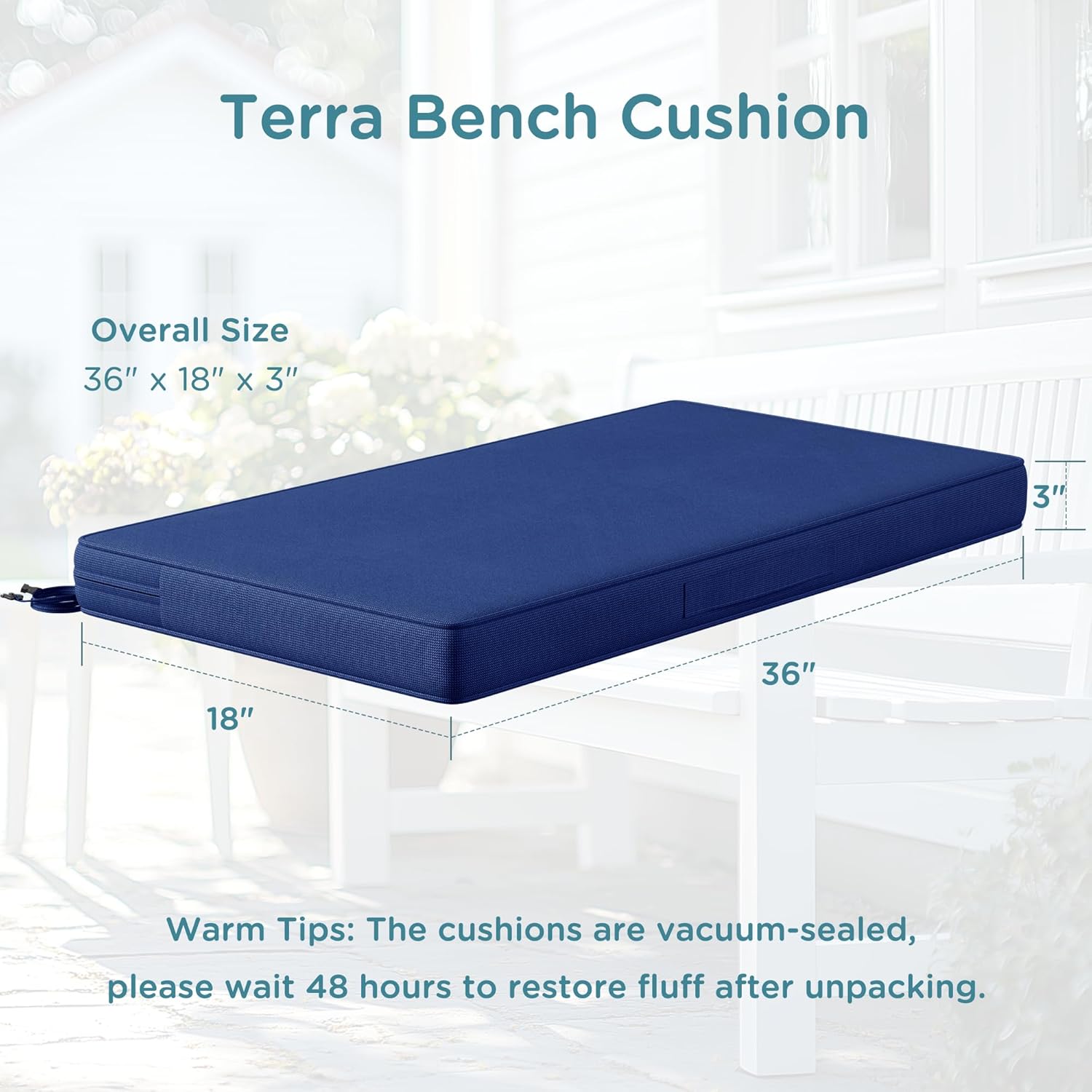 Codi Outdoor Bench Cushion 36 inch, Double Waterproof Patio Furniture Cushions Replacement for Swing, Porch, Couch, 36x18x3'', Navy