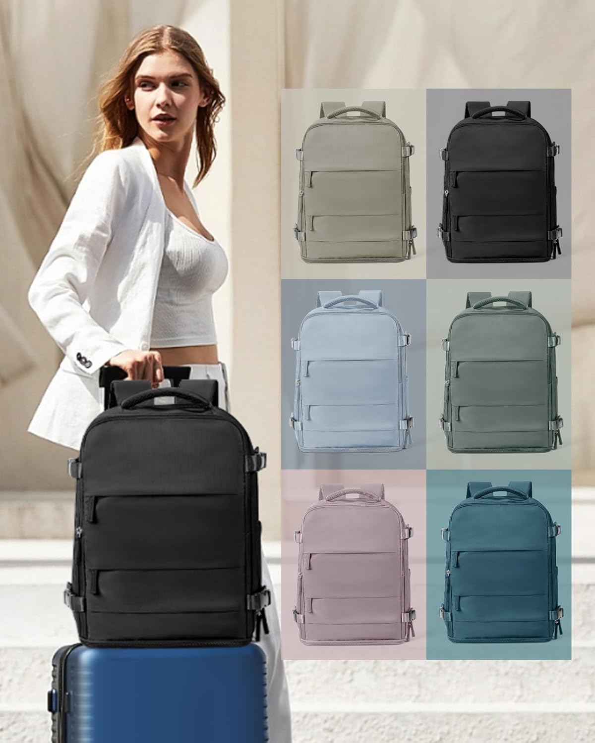 coowoz Mochila de viagem grande para mulheres e homens, mochila de mão, mochila de caminhada, impermeável, para esportes ao ar livre, Preto, X-Large, Moderno - Imagem 6