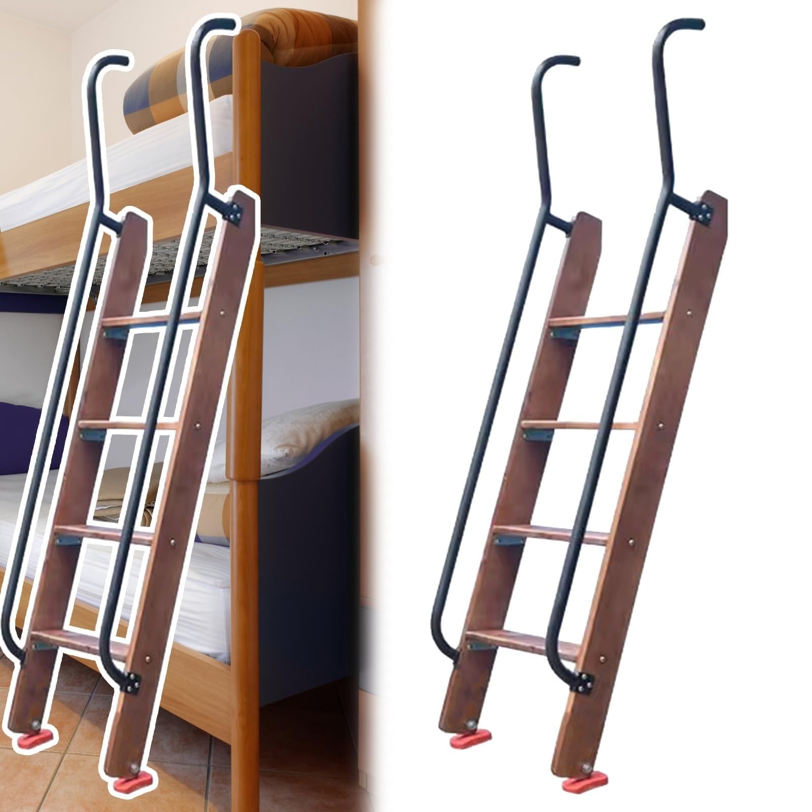 Escalera para literas: Escalera para literas de 4 y 5 escalones, Escalera Inclinada de Madera para Cama Alta con Soporte de Gancho y pies Antideslizantes, fácil de Montar (tamaño: 125 cm (49