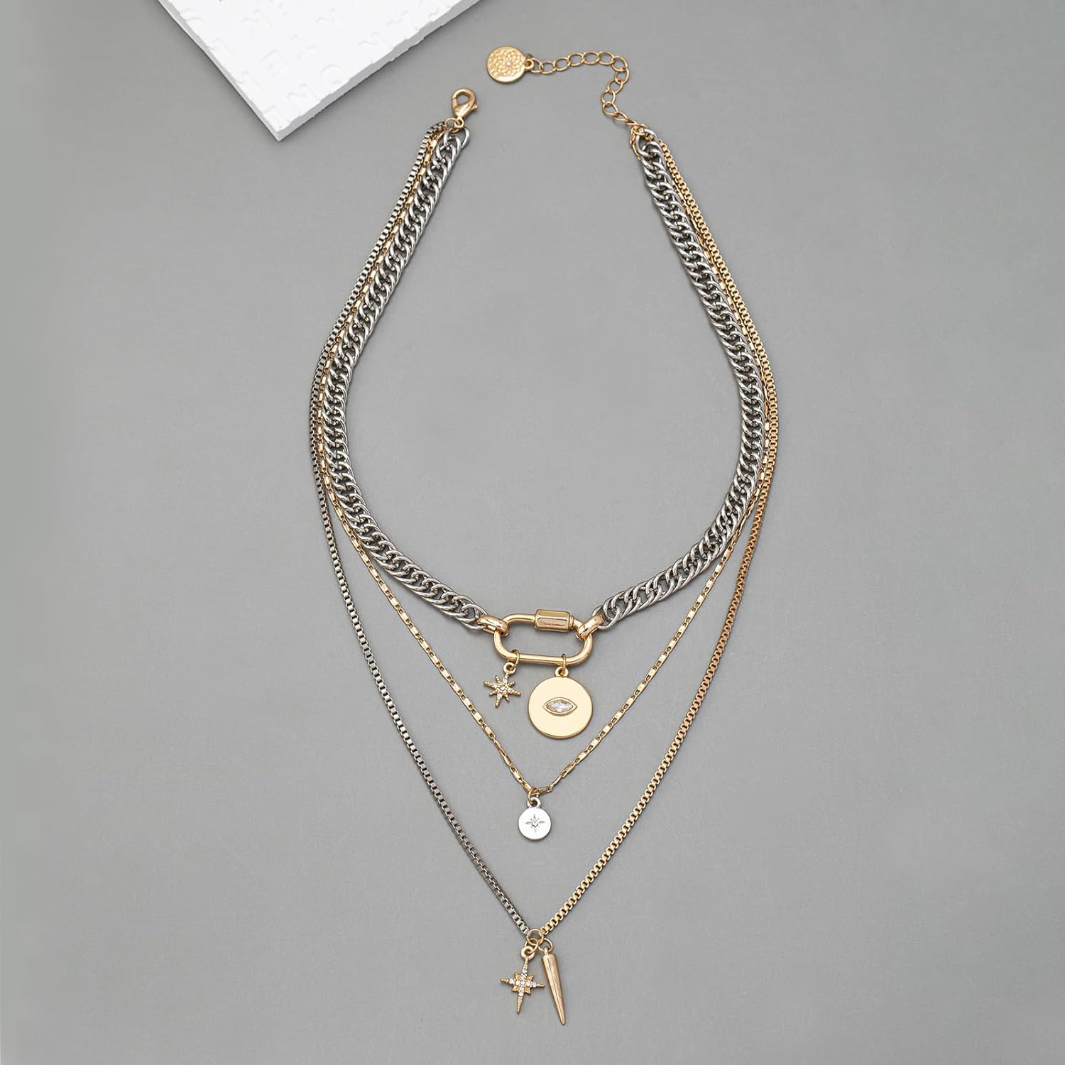 Layered Mixed Metal Necklace for Women Silver and Gold Two Tone Necklace Chunky Paperclip Coin Pendant Necklace Stack Trendy Statement Jewelry - Image 7