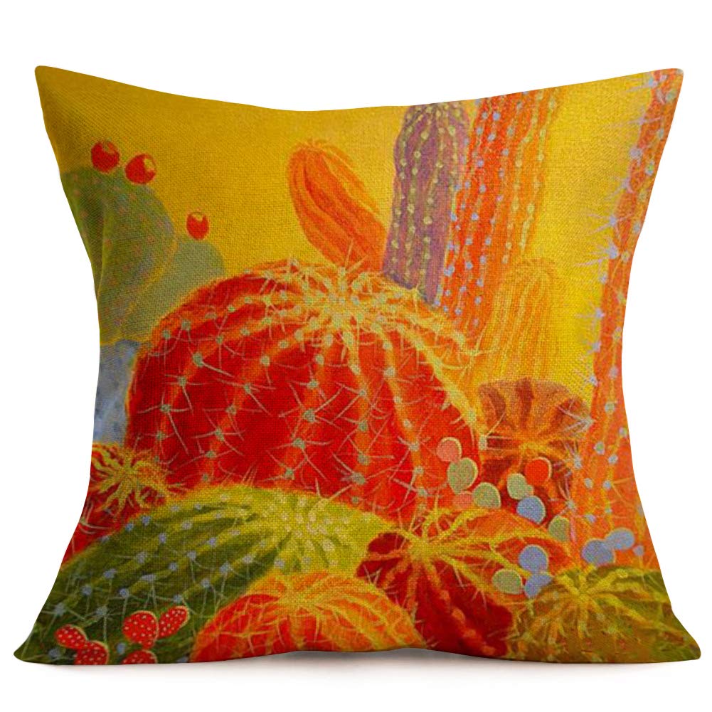 AsamourColorful Mexico Prickly Pear Cactus Throw Pillow Cover Succulent Plant Cotton Linen Throw Pillow Case Decorative Cushion Cover Pillowcase 18''x18'' 18'' x 18'' Multi