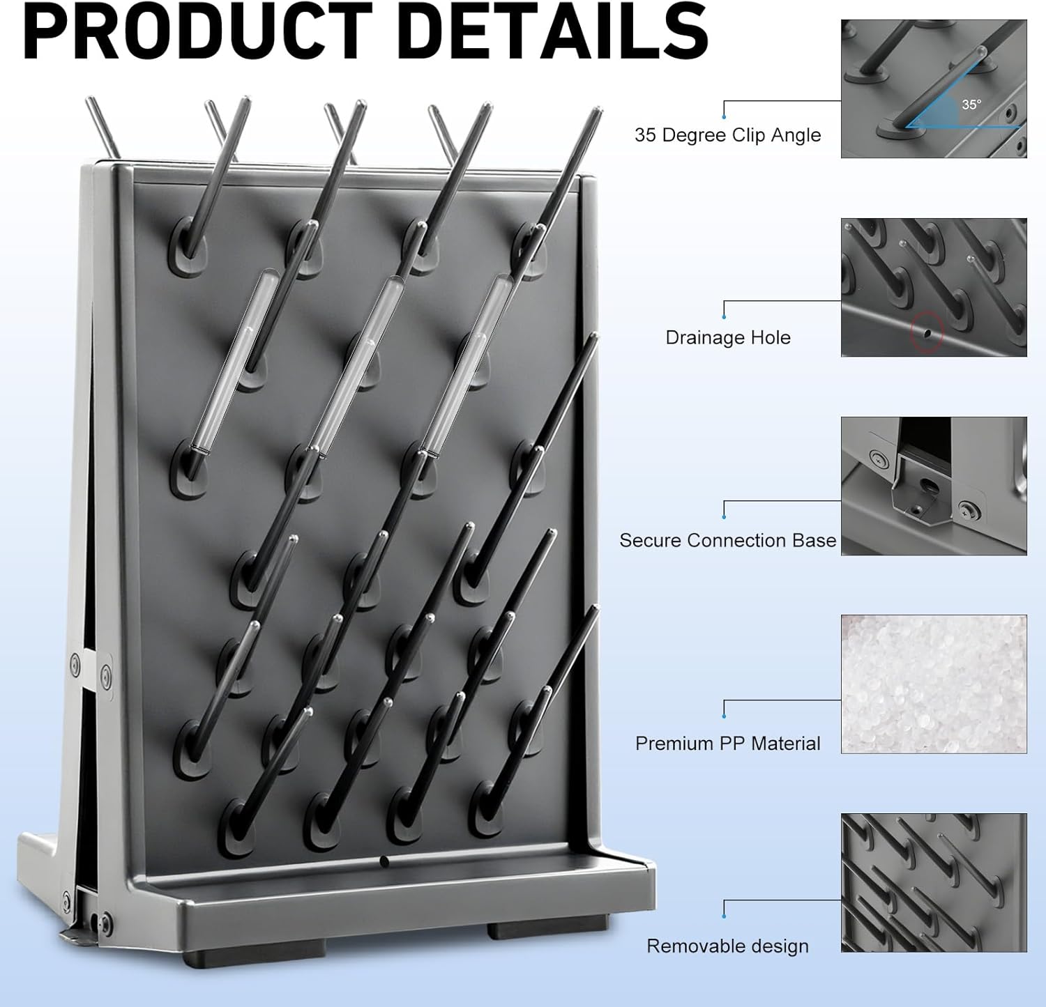 1 Pcs 54 Pegs Lab Drying Racks Double Sided Pegboard Bench-top Wall-Mount Laboratory Glassware PP Test Tube Drying Draining Rack Cleaning Equipment Detachable