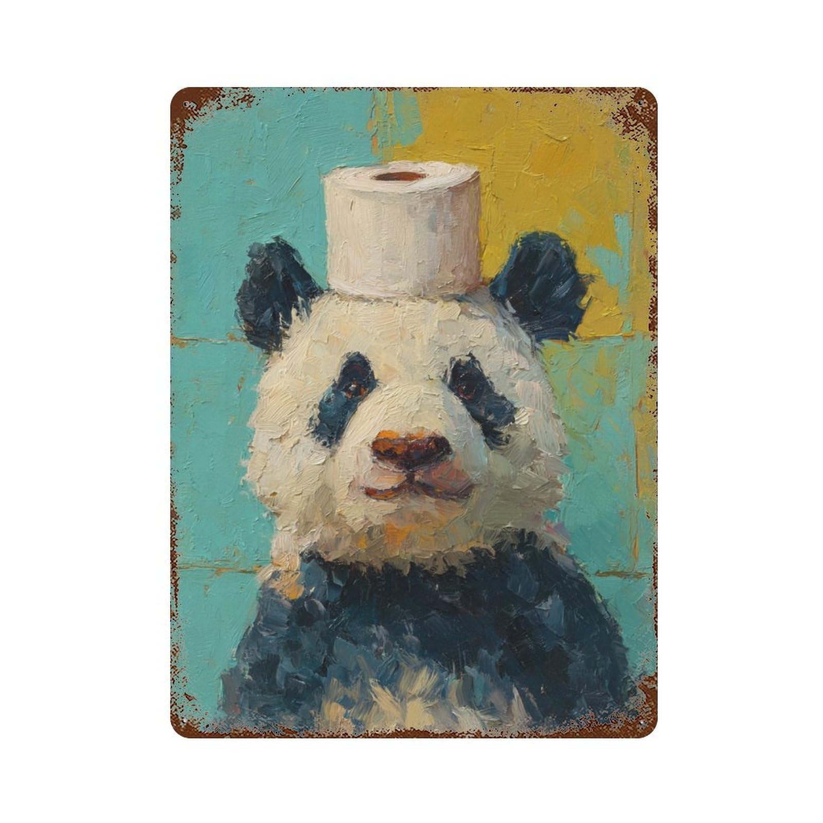 Panda with Toilet Paper Roll Rustic Tin Plaque 15.7"x11.8", Classic Wall Plaque for Garage, Pub Or Kitchen