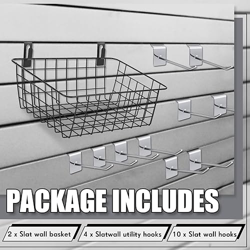 Miniatura 3 de Uiifan 2 cestas de pared con ganchos de Slatwall, cestas de pared, cestas de almacenamiento colgantes, cestas de metal, contenedores de Slatwall,