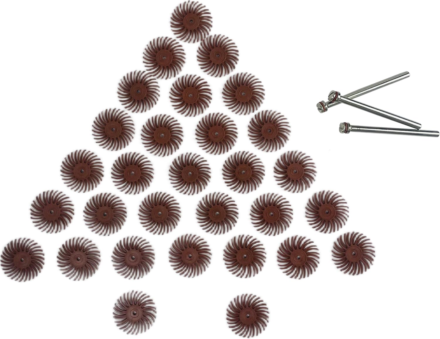 30pcs 1 Inch Radial Bristle Disc with 3 mm Shank for Rotary Tools, Jewelry Wood Metal Polishing Cleaning Abrasive Brush Kit, Grit 320