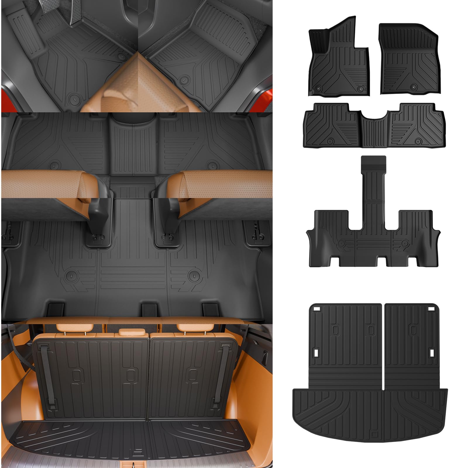 Floor Mats Compatible with 2026 Hyundai Palisade Trunk Mat Cargo Liner TPE Back Seat Cover Protector Palisade Accessories (Trunk Mat with Backrest Mats+Floor Mats)