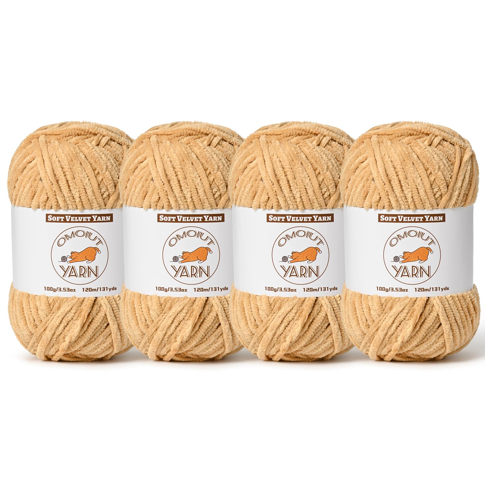 4 Pack Khaki Fluffy Velvet Yarn for Crocheting, Chunky Chenille Baby Blanket Yarn for Crochet, Soft Fuzzy Puzzle Yarn for Knitting, (100g/3.53oz Each) Bulky Thick Amigurumi Crochet Yarns