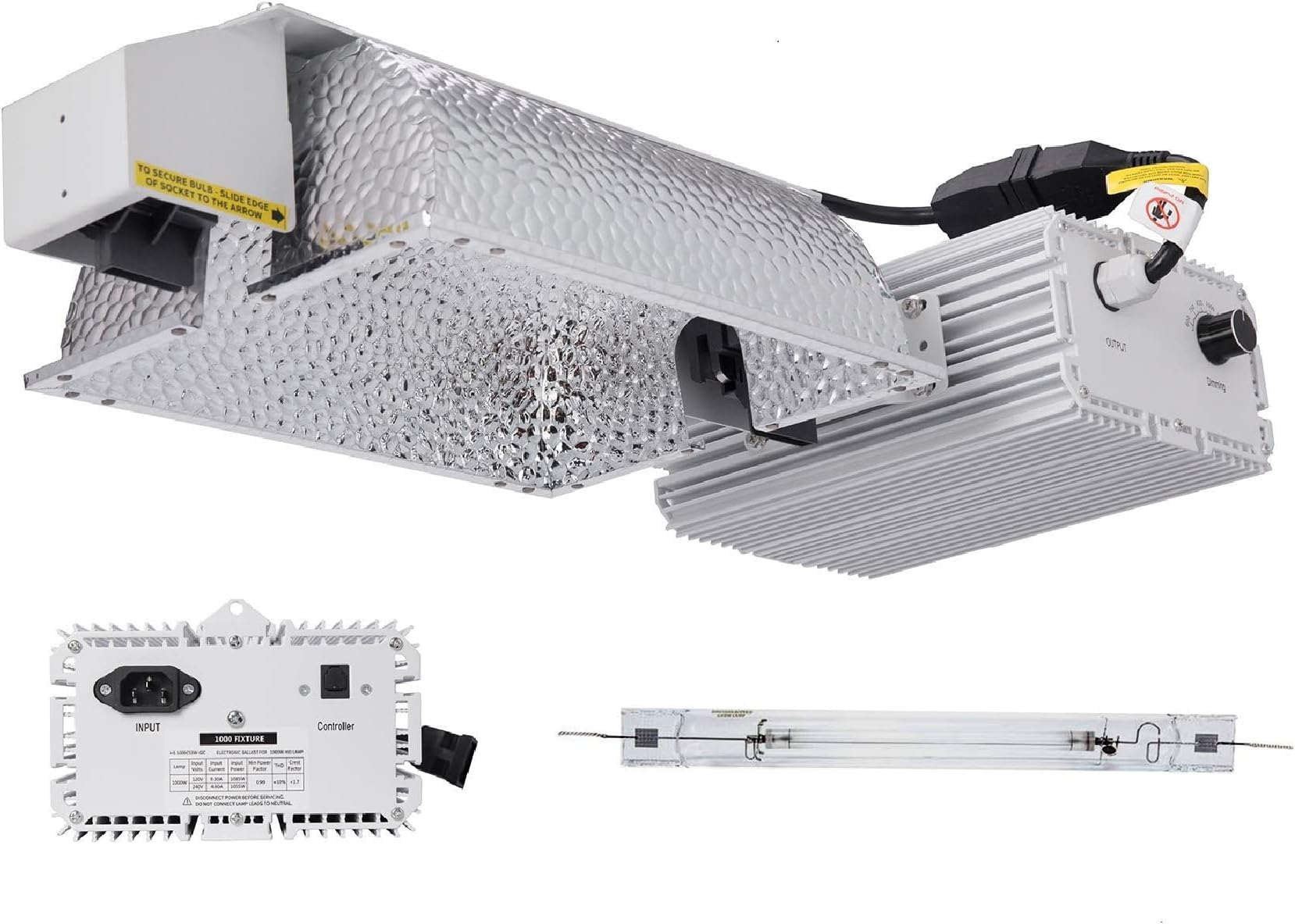 SunStream 1000 Watt HPS Grow Light System Kits, 2100K DE HPS Bulb,Open Style Reflector 120-240V Digital Dimmable Ballast (1000W Close Style with Controller Port)