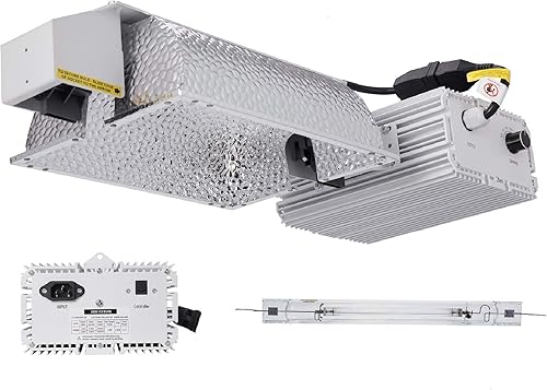 SunStream Kit de sistema de luz de crecimiento DE HPS de 1000 vatios con puerto controlador, bombilla de 2100 K DE HPS, reflector de estilo cerrado