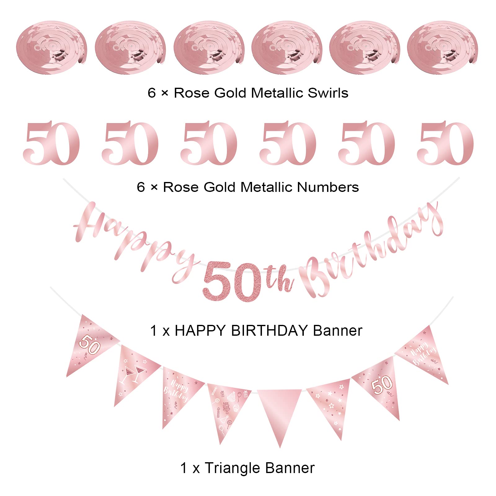 Decorazioni 50° Compleanno In Oro Rosa Per Lei: Banner E Ghiande Pendenti Per Festa Elegante