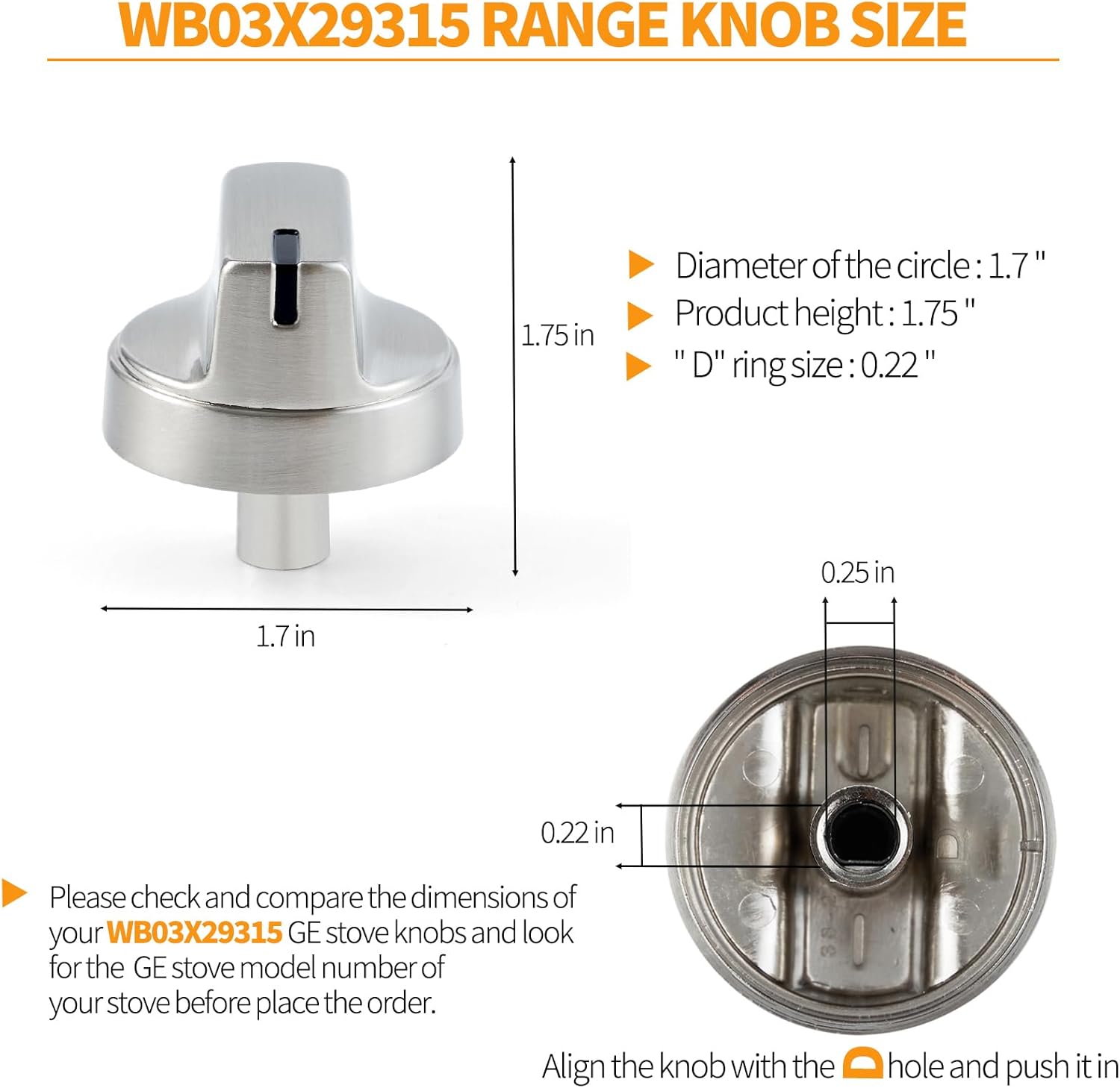 atgestore Stainless Steel WB03X29315 Stove Knob Replacement Parts for GE Stove Knob 191D9233 GE Cooktop Knobs JGP5030SLSS JGP5036SL1SS Gas Range Burner Control Knob Electric Stove Top Knob 5Pcs