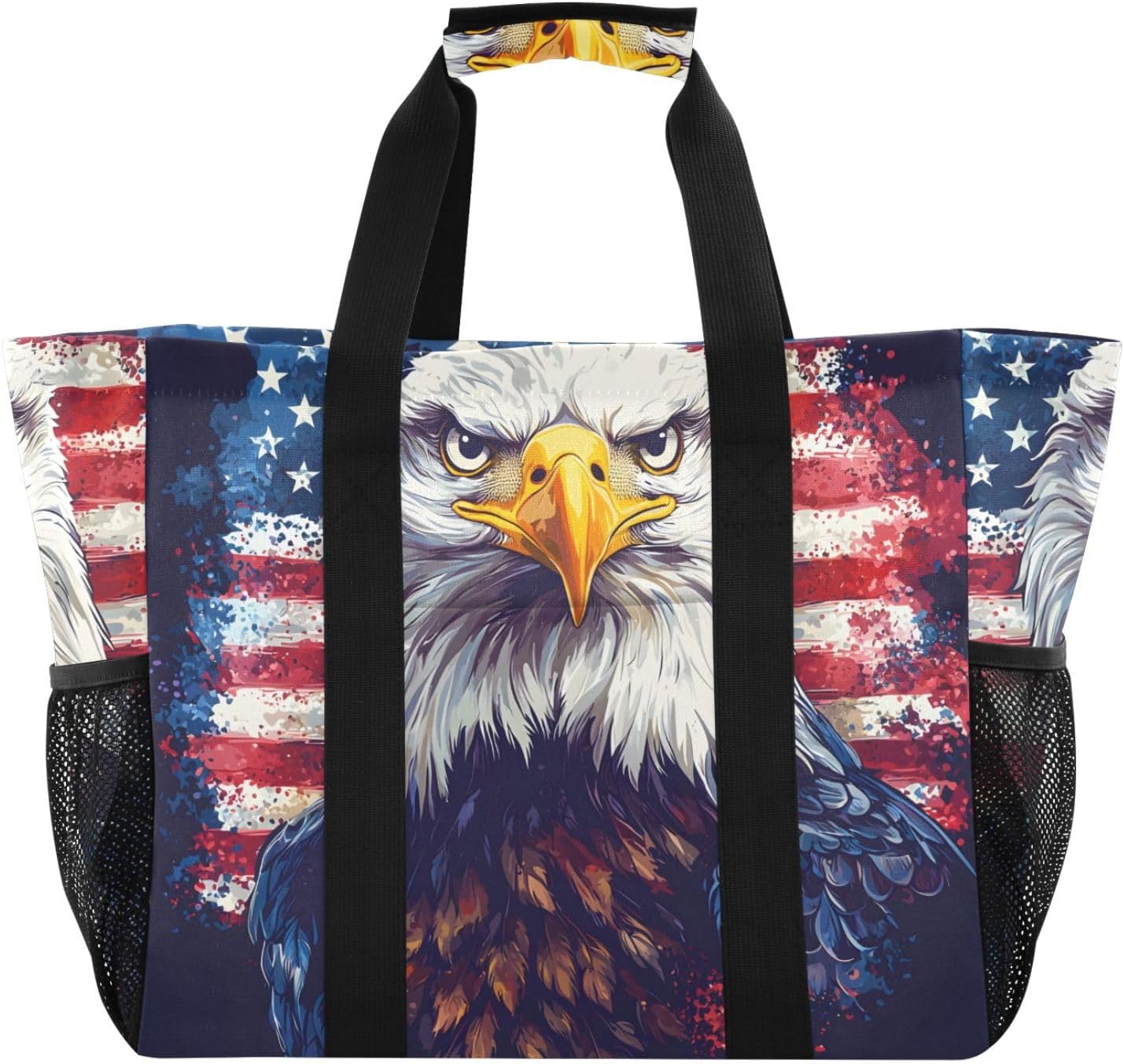 Bolaz Travel Tote Bag，Gym Bag for Men,Waterproof Beach Bag for Women Foldable Reusable-American Flag Eagle Face
