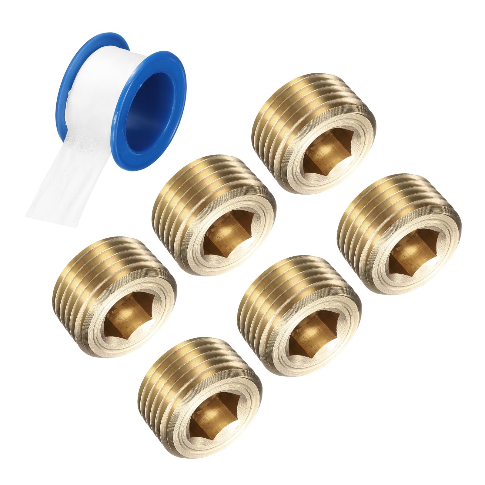 sourcing map Lot de 6 raccords de tuyau en laiton 1/2 NPT, filetage mâle, bouchon à tête fraisée pour sceller le port de tuyau, électrovanne pneumatique