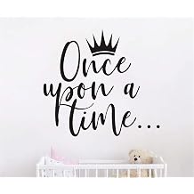 Once Upon a time with Crown Wall Sticker Art Vinyl Home Quote Decals for Kids Girl Princess Room Nursery Decoration House Interior Design YMX38 Black, 57X52CM