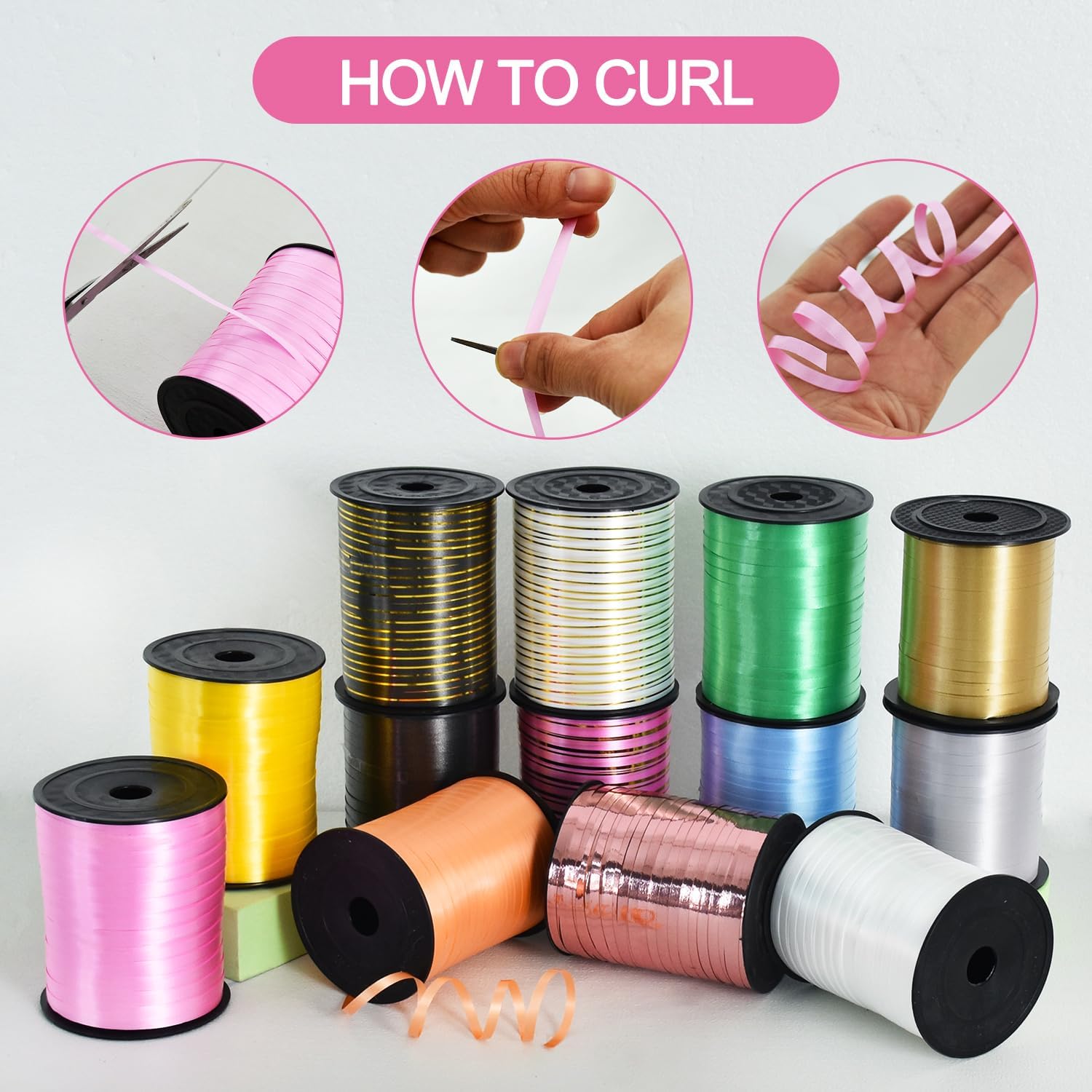 TONIFUL 500 Yards Curling Ribbon-Balloon Ribbon-Balloon String for Art&Craft Decor,Gift Wrapping,Ribbons and Bows for Christmas New Year Birthday Gifts Graduation Supplies (Light Pink) - Image 3