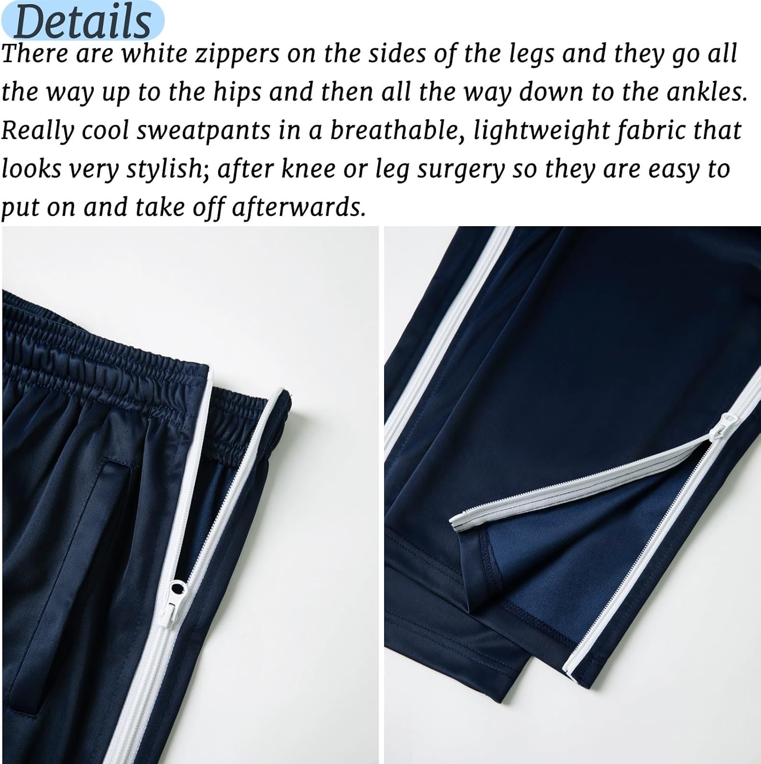AIFARLD Tear Away Pants for Men Side Zippers Mens Sweatpants with Pockets for Basketball Knee/Leg Post-Surgery - Image 4