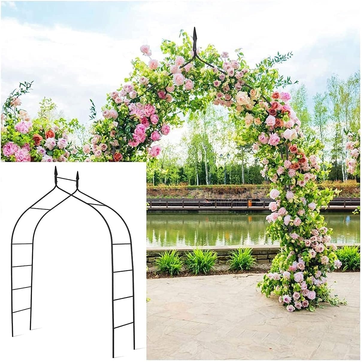 Tonnelle Gothique en Fer Support de Plantes Grimpantes Treillis de Jardin Durable