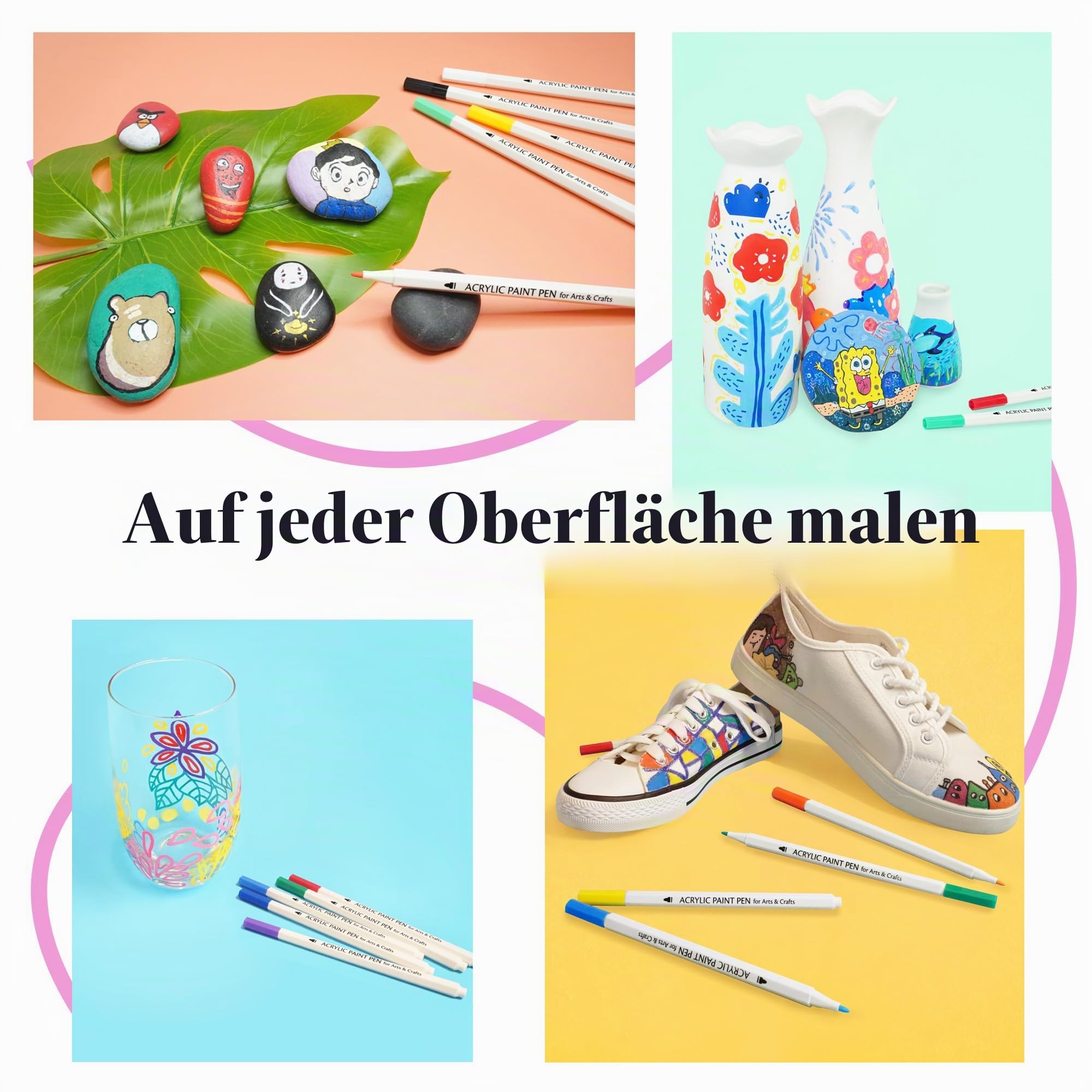 TBC The Best Crafts Acrylstifte für Steine Wasserfest, 24 Farben, Acrylstifte Wasserfest, Steine Bemalen Stifte, Acrylic Paint Marker, Glasmalstifte für Leinwand, Holz, Ostergeschenke Kinder