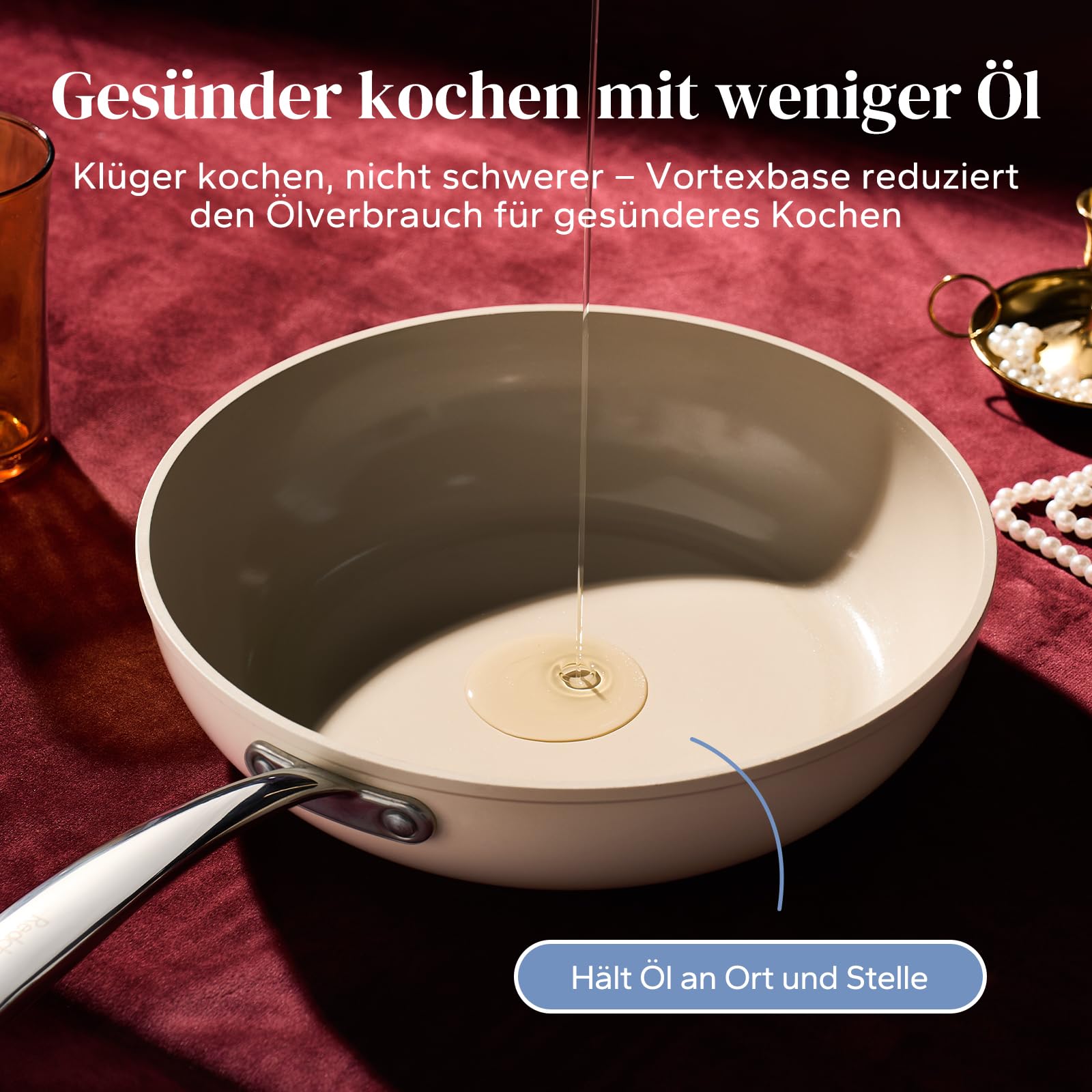 Redchef Set di padelle in ceramica in alluminio, padelle rivestite in ceramica antiaderente a induzione 20/24/28 cm per tutte le varietà di fornelli, senza PTFE senza PFAS, senza PFOA, forno (beige)