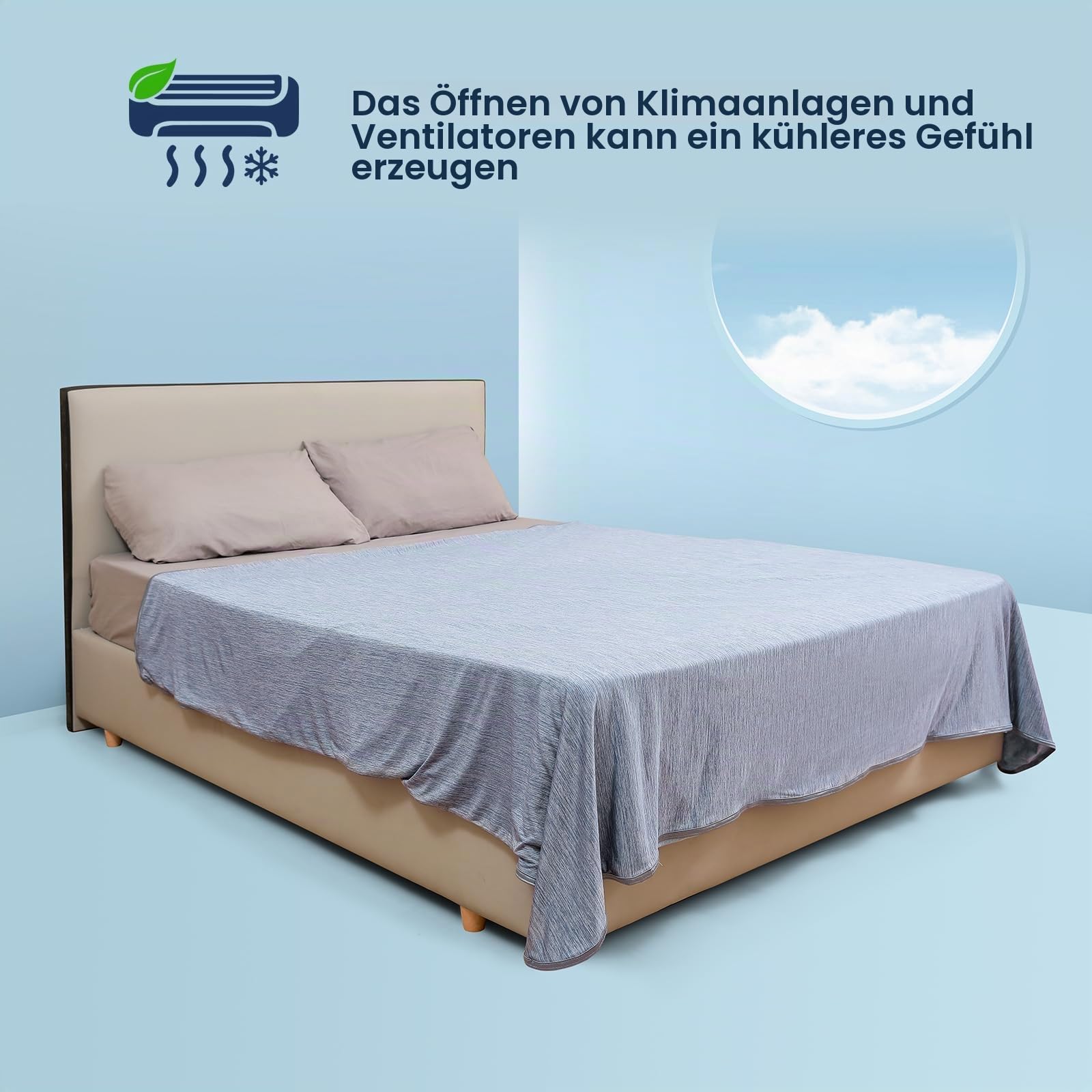 Kühldecke gegen Nachtschweiß, Sommerdecke Kühlwurf für Heiß schlafende Personen, Q-Max > 0,45 Kühlfaser für Bett, Sofa, Reise, Erwachsene, Kinder oder die Wechseljahre, 150x200 cm, Blau