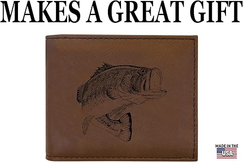 Miniatura 5 de Rogue River Tactical Bass Fishing Fish Billetera de cuero para hombre RFID regalo para él papá padre Estados Unidos Billfold pescador, Marrón, Pesca