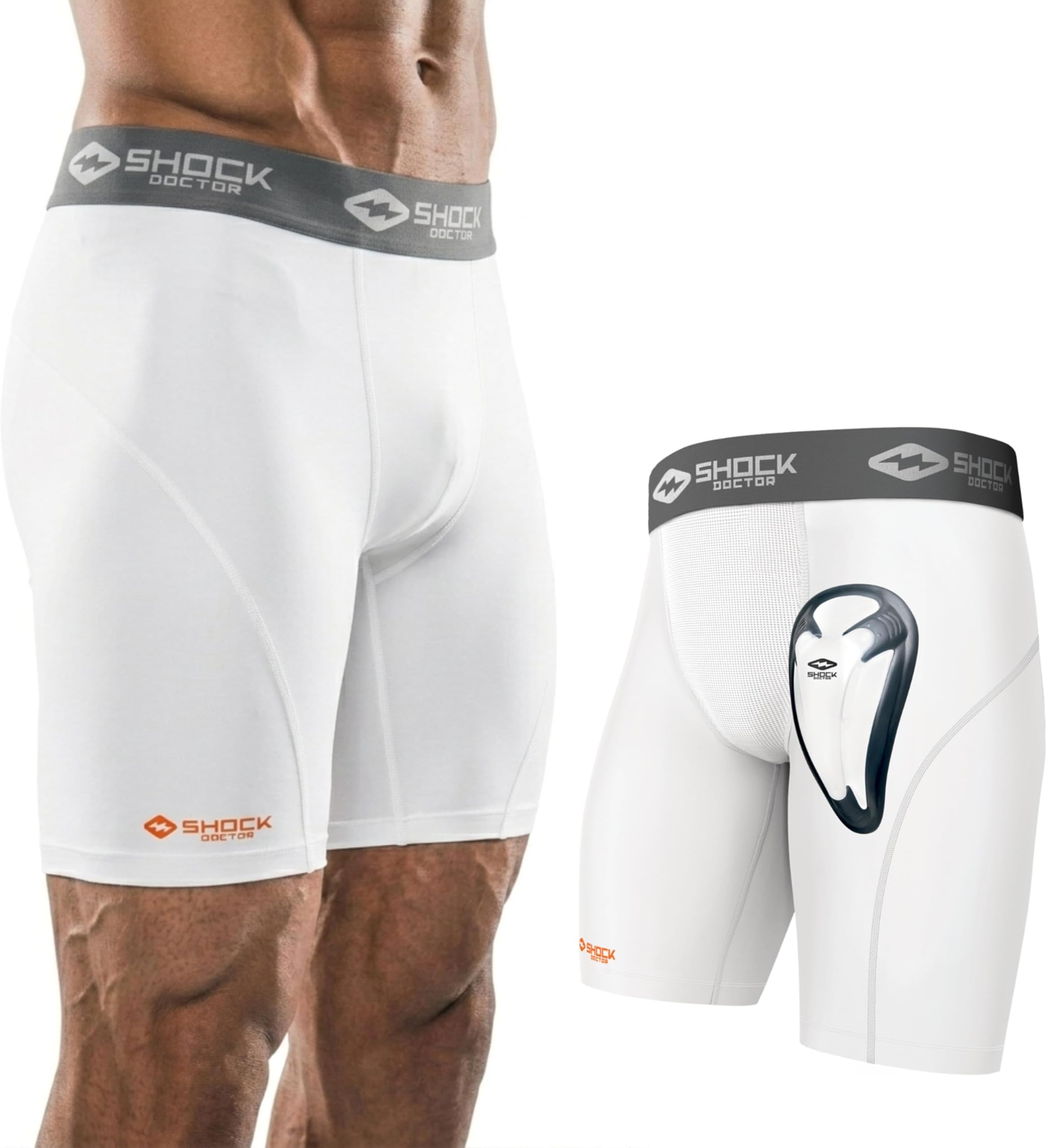Men's Compression Short with BioFlex Cup (Medium, White)