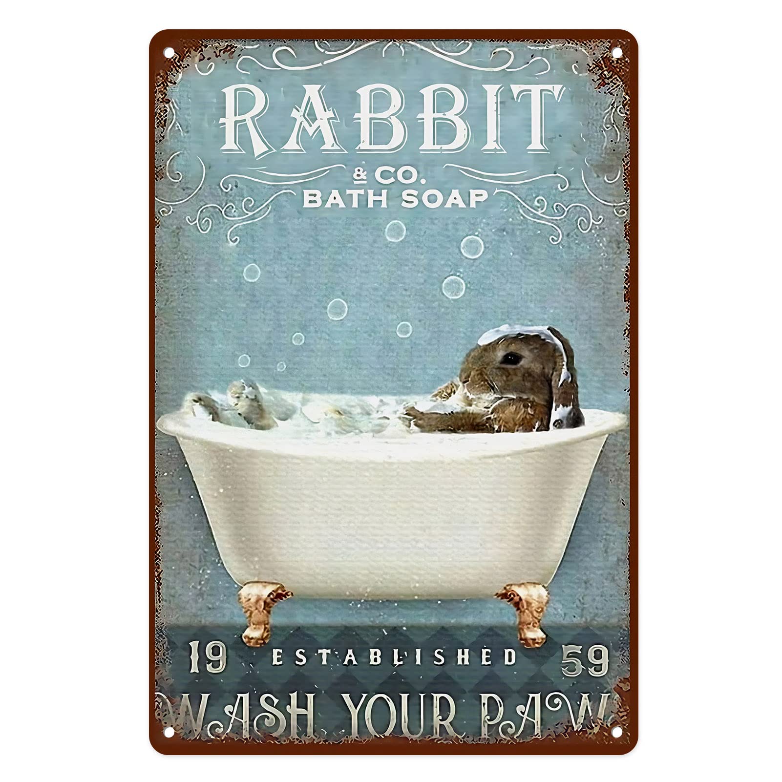 Flavas A021 Metal Tin Sign Vintage Rabbit Bath Soap Wash Your Paws Bunny Decoration For Home, Bathroom Wall Decor 12X8 Inches