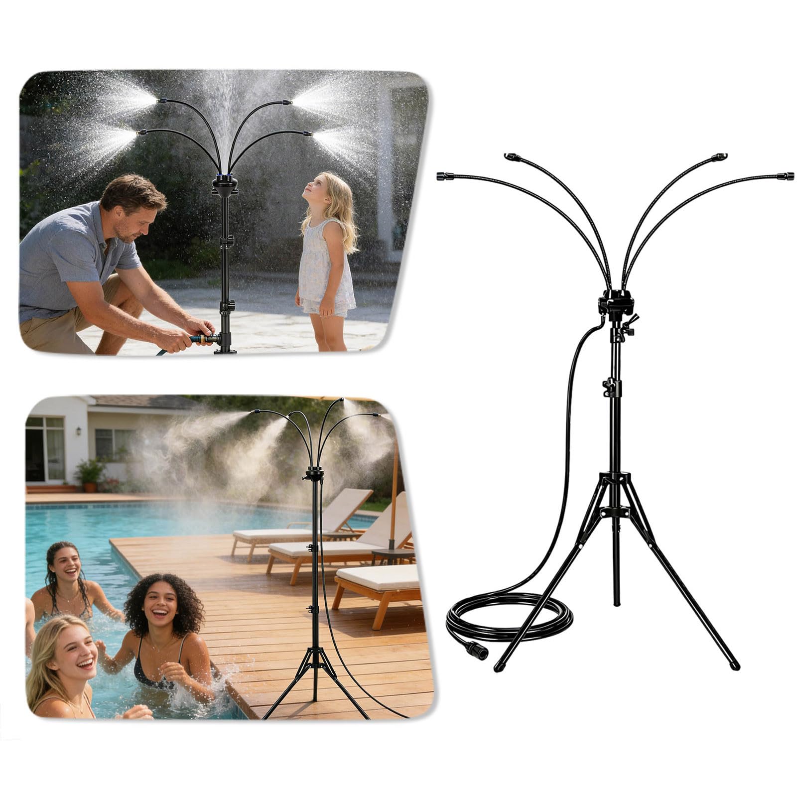 Stehnebel für Außenterrasse, Outdoor-Nebel, verstellbare Höhe, Sprühnebel Terrasse Stehend, Nebel mit 360° drehbarem Sprinkler, tragbarer Wassernebel zum Nebelspielen, Hinterhof, Sprinkler, Schwarz