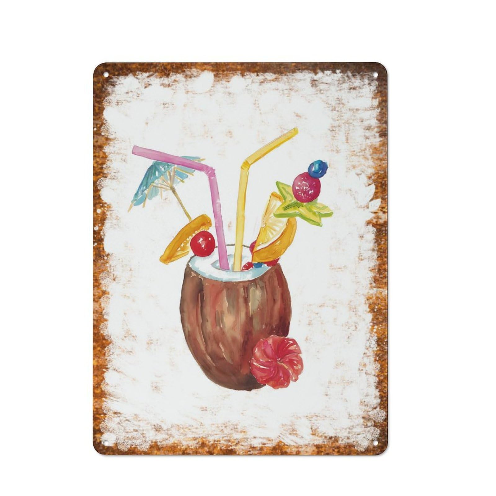 peiyeety Metal Tin Sign Retro Distressed Vintage Rustic Metal Tropical Cocktail Art Print Wall Art Decor for Home Kitchen Bedroom Bathroom Farmhouse Living Room Office 12x16 Inch
