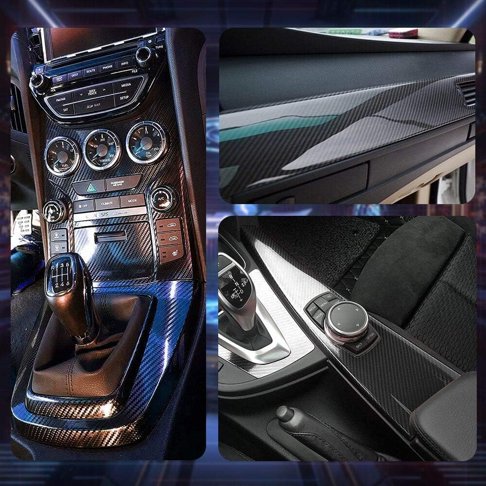 CompraFun Vinilo Fibra Carbono 6D, Vinilo Coche 300 x 30cm Negro Película Pegatina Adhesivo Impermeable sin Burbujas, Protección para Interior Exterior de Coche Moto Bici, con Accesorios