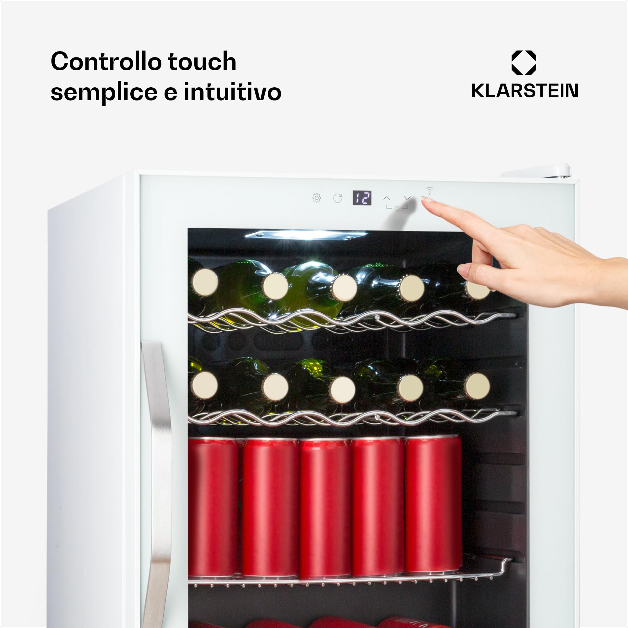 Klarstein Coachella 60 - Frigo per Bibite, 60L, Frigo per Bibite con Vetrina e WiFi, Illuminazione LED in 7 Colori, Sportello in Vetro, Controllo Touch, 3 Ripiani, 3-18°C, Bianco