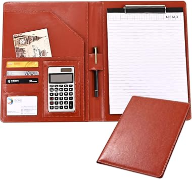 A4 Conference Folder, A4 Business Portfolio Conference Folder Resume Leather Document Binder Office Work Personal Resume Organiser with Card Holders for Men Women Color Brown, Size 12 Digit Cal