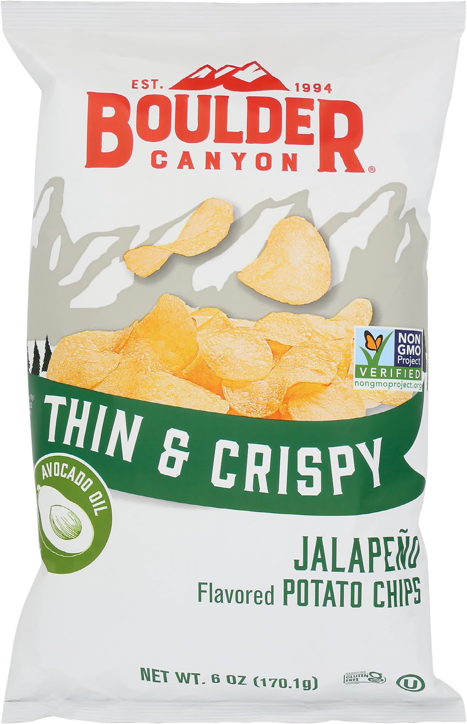 BOULDER CANYON Thin & Crispy Avocado Oil Jalapeno Potato Chips, 6 OZ