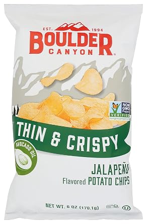 BOULDER CANYON Thin & Crispy Avocado Oil Jalapeno Potato Chips, 6 OZ