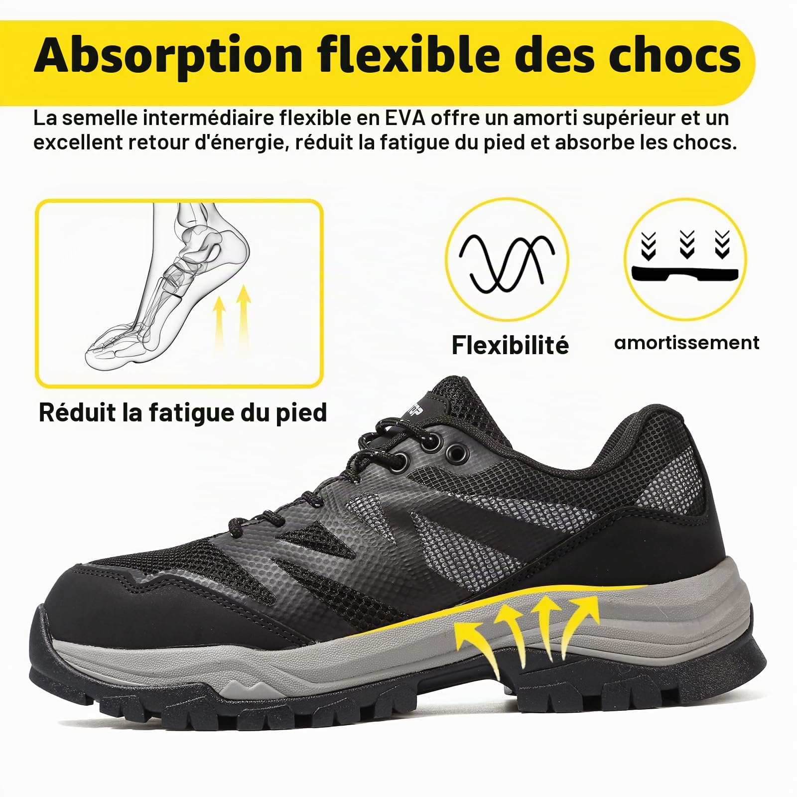 ziitop Chaussures de sécurité imperméables avec embout en acier pour homme et femme - Antidérapantes - Légères - Protection industrielle composite