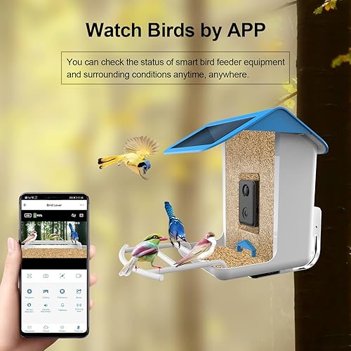 Miniatura 6 de Geeon Alimentador inteligente para pájaros con cámara de observación alimentada por energía solar captura automática control de aplicación regalo